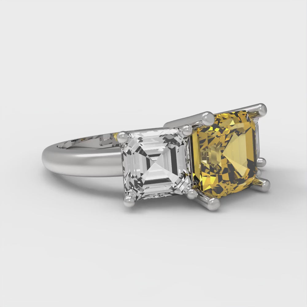 4 cttw Natural Citrine Three-Stone Engagement Ring - Solid Gold (Square Emerald Cut,7.0X7.0mm)
