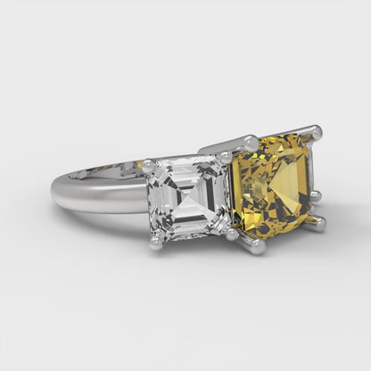 4 cttw Natural Citrine Three-Stone Engagement Ring - Solid Gold (Square Emerald Cut,7.0X7.0mm)