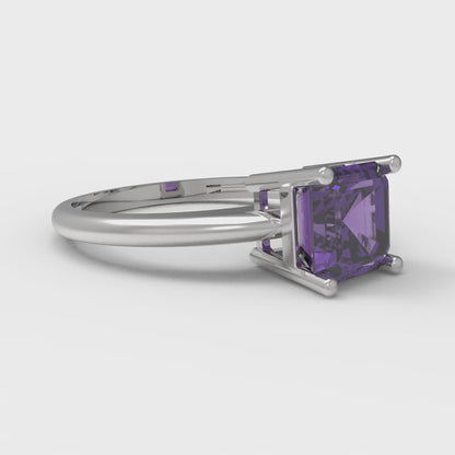 1 cttw Natural Amethyst Solitaire  Engagement Ring - Solid White Gold (VVS1, Asscher Cut,6mm)