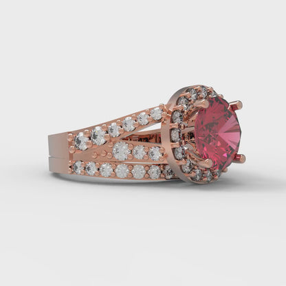 2.32 cttw Round Cut Simulated Ruby Bridal Set - Solid Rose Gold Engagement Ring & Wedding Band