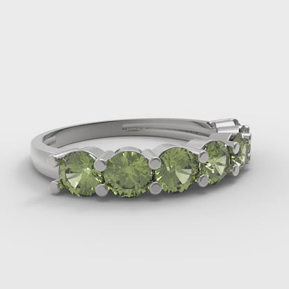 1.19 cttw Natural Peridot Round Cut White Gold Eternity Wedding Band