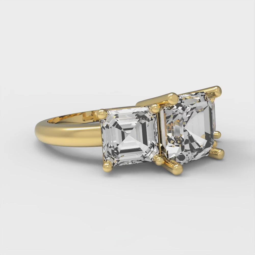 4 cttw White Sapphire Three-Stone Engagement Ring - Solid Gold (Square Emerald Cut,7.0X7.0mm)