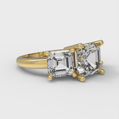 4 cttw White Sapphire Three-Stone Engagement Ring - Solid Gold (Square Emerald Cut,7.0X7.0mm)