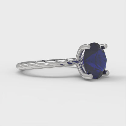 2 cttw Simulated Blue Sapphire Solitaire  Engagement Ring - Solid Gold (Round Cut,8.0mm)