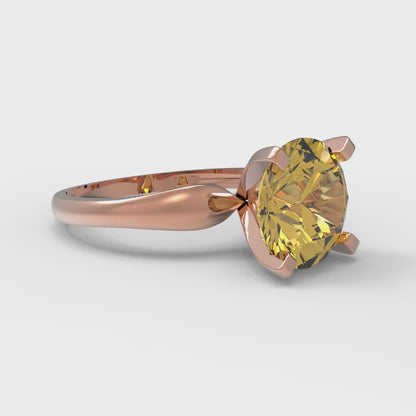 2.5 cttw Natural Citrine Solitaire  Engagement Ring - Solid Rose Gold (VVS1, Round Cut,8.5mm)