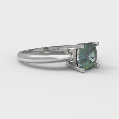 1 cttw Blue Moissanite Solitaire  Engagement Ring - Solid White Gold (VVS1, Cushion Cut,6mm)