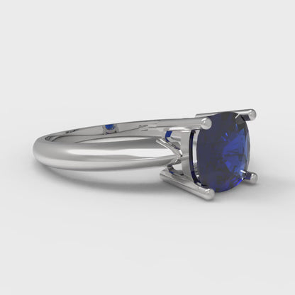 1.5 cttw Simulated Blue Sapphire Solitaire  Engagement Ring - Solid Gold (Cushion Cut,6.5mm)