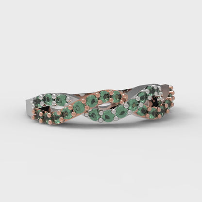 0.495 cttw Simulated Emerald Round Cut Rose/White Gold Eternity Wedding Band