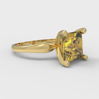 2.5 cttw Natural Citrine Solitaire  Engagement Ring - Solid Yellow Gold (VVS1, Princess Cut,8.5mm)