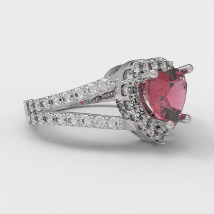 1.49 cttw Simulated Pink Tourmaline Hidden Halo Engagement Ring - Solid White Gold (VVS1, Heart Cut,6.5mm)