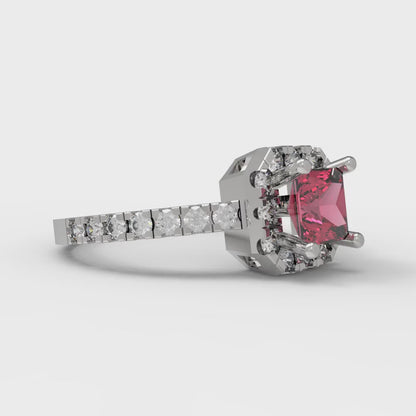 0.89 cttw Simulated Pink Tourmaline Hidden Halo Engagement Ring - Solid Gold (Princess Cut,4.5mm)