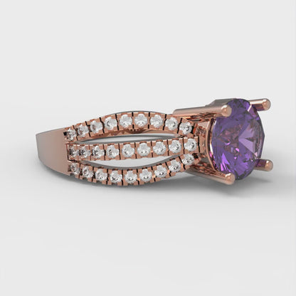 1.27 cttw Natural Amethyst Solitaire with Zirconia Simulated Diamond Accents Engagement Ring - Solid White/Rose Gold (VVS1, Round Cut,6.5mm)