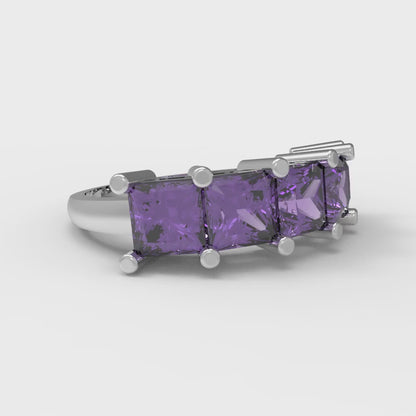 2.5 cttw Natural Amethyst Princess Cut White Gold Eternity Wedding Band
