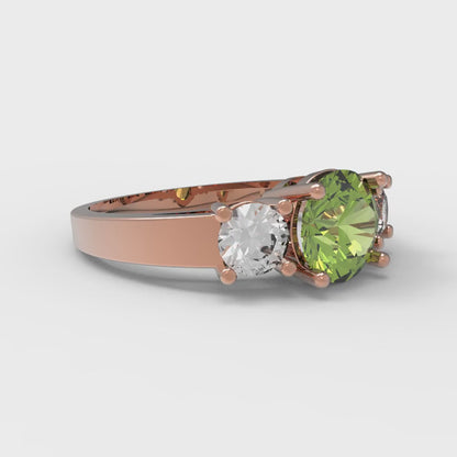 1.5 cttw Natural Peridot Three-Stone Engagement Ring - Solid Gold (Round Cut,6.5mm)