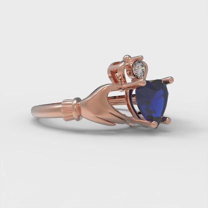 1.06 cttw Simulated Blue Sapphire Celtic Claddagh Engagement Ring - Solid Gold (Heart Cut,6.5mm)