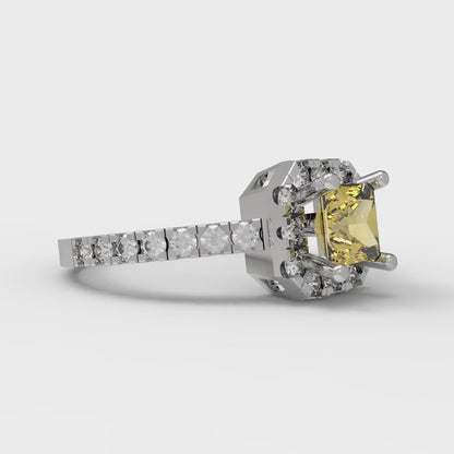 0.89 cttw Natural Citrine Hidden Halo Engagement Ring - Solid Gold (Princess Cut,4.5mm)