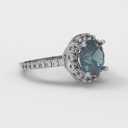 1.8 cttw Natural London Blue Topaz Hidden Halo Engagement Ring - Solid Gold (Round Cut,7.5mm)