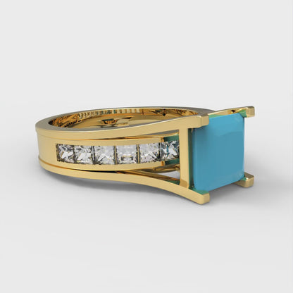 2.28 cttw Princess Cut Simulated Turquoise Bridal Set - Solid Yellow Gold Engagement Ring & Wedding Band