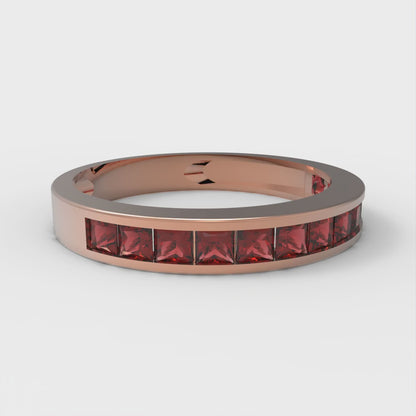 0.78 cttw Natural Garnet Princess Cut Rose Gold Eternity Wedding Band