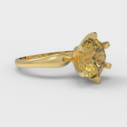 2.5 cttw Natural Citrine Solitaire  Engagement Ring - Solid Yellow Gold (VVS1, Round Cut,8.5mm)