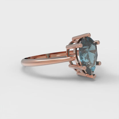 1.5 cttw Natural London Blue Topaz Solitaire  Engagement Ring - Solid Gold (Pear Cut,9x6mm)
