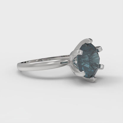 3 cttw Natural London Blue Topaz Solitaire  Engagement Ring - Solid Gold (Round Cut,9mm)