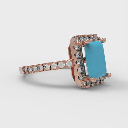 1.86 cttw Simulated Turquoise Hidden Halo Engagement Ring - Solid Gold (Emerald Cut,7.5x5.5mm)