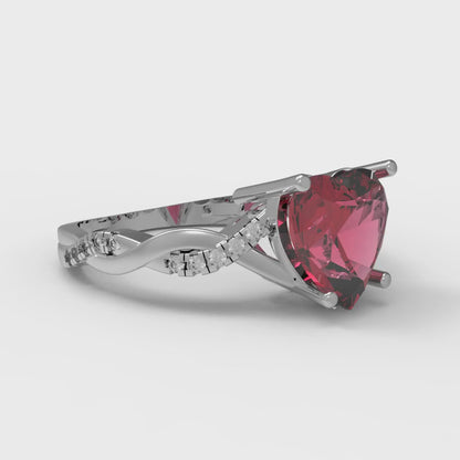 2.1 cttw Simulated Ruby Solitaire with Zirconia Simulated Diamond Accents Engagement Ring - Solid Gold (Heart Cut,8mm)