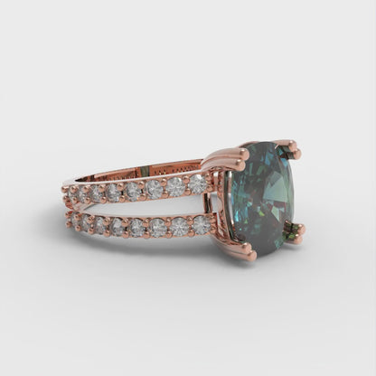 3.48 cttw Blue Moissanite Solitaire with Zirconia Simulated Diamond Accents Engagement Ring - Solid Gold (Long Cushion Cut,9x7mm)