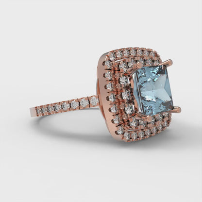 2.07 cttw Zirconia Simulated Blue Diamond Hidden Halo Engagement Ring - Solid Rose Gold (VVS1, Princess Cut,6.5mm)
