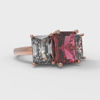 4 cttw Natural Garnet Three-Stone Engagement Ring - Solid Gold (Emerald Cut,8x6mm)