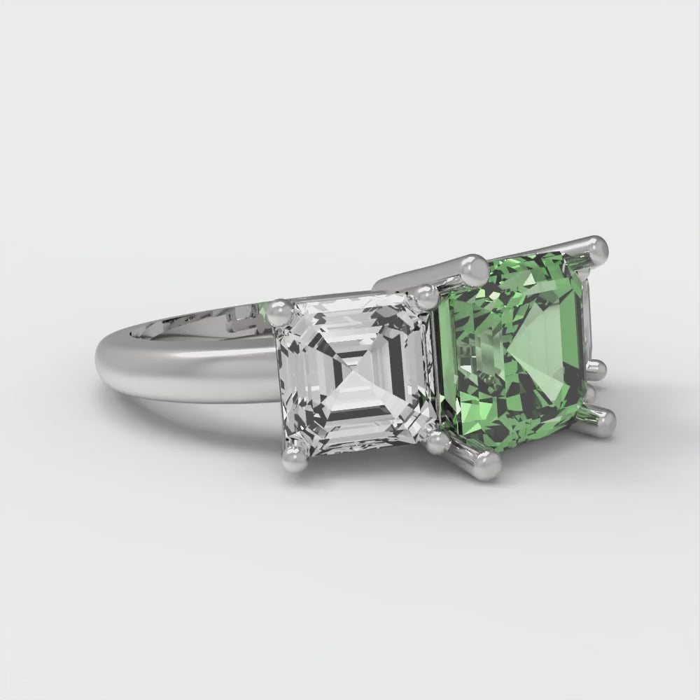 4 cttw Zirconia Simulated Green Diamond Three-Stone Engagement Ring - Solid Gold (VVS1, Square Emerald Cut,7.0X7.0mm)