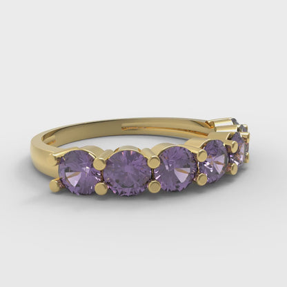 1.19 cttw Natural Amethyst Round Cut Yellow Gold Eternity Wedding Band