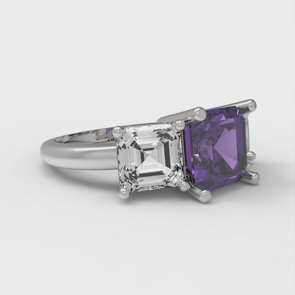 4 cttw Natural Amethyst Three-Stone Engagement Ring - Solid Gold (Square Emerald Cut,7.0X7.0mm)