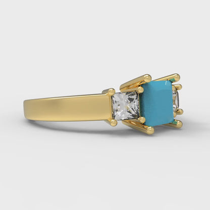 1.11 cttw Simulated Turquoise Three-Stone Engagement Ring - Solid Gold (Princess Cut,5.0mm)