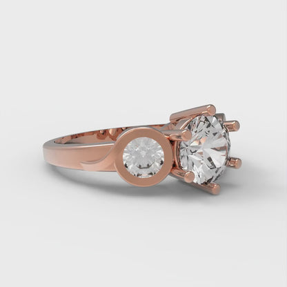 1.72 cttw Moissanite Three-Stone Engagement Ring - Solid Rose Gold (VVS1, Round Cut,6.5mm)