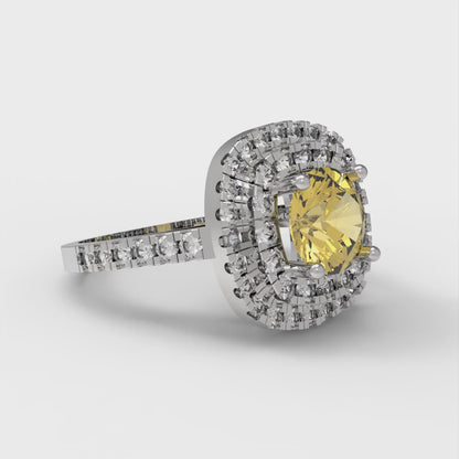 1.615 cttw Natural Citrine Solitaire with Zirconia Simulated Diamond Accents Engagement Ring - Solid White Gold (VVS1, Round Cut,6.5mm)