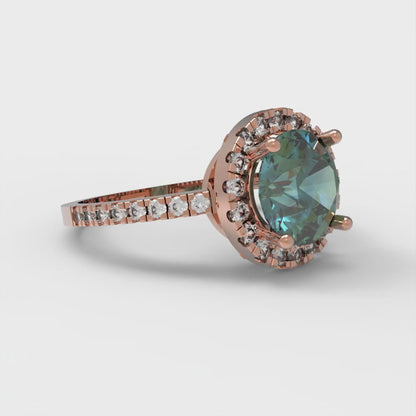 1.8 cttw Blue Moissanite Solitaire with Zirconia Simulated Diamond Accents Engagement Ring - Solid Gold (Round Cut,7.5mm)