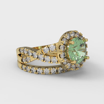 1.795 cttw Round Cut Simulated Green Diamond Bridal Set - Solid Yellow Gold Engagement Ring & Wedding Band