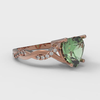 2.1 cttw Zirconia Simulated Green Diamond Solitaire with Zirconia Simulated Diamond Accents Engagement Ring - Solid Gold (VVS1, Heart Cut,8mm)