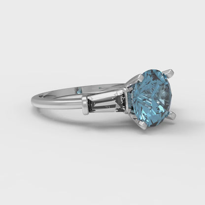2 cttw Natural Swiss Blue Topaz Three-Stone Engagement Ring - Solid Gold (Round Cut,7.5mm)