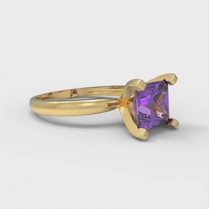 1.5 cttw Simulated Alexandrite Solitaire  Engagement Ring - Solid Gold (Princess Cut,6.5mm)