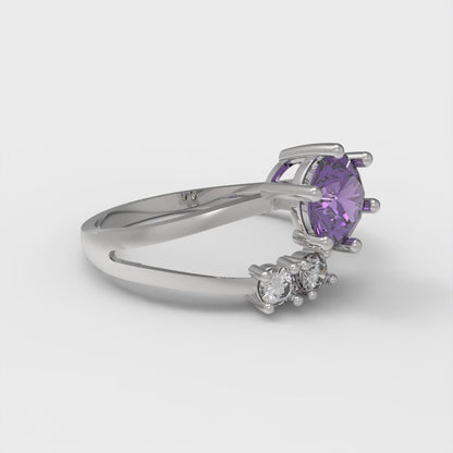 0.87 cttw Natural Amethyst Three-Stone Engagement Ring - Solid White Gold (VVS1, Round Cut,6.0mm)