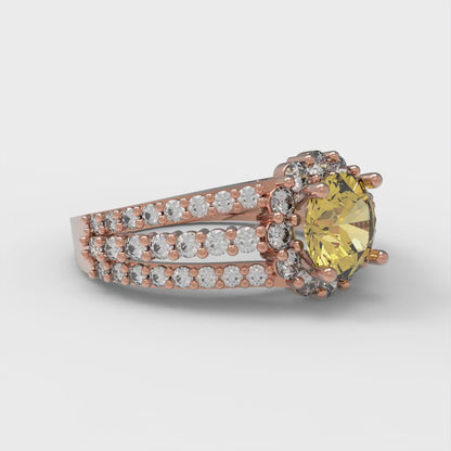 1.83 cttw Natural Citrine Hidden Halo Engagement Ring - Solid Gold (Round Cut,6.5mm)