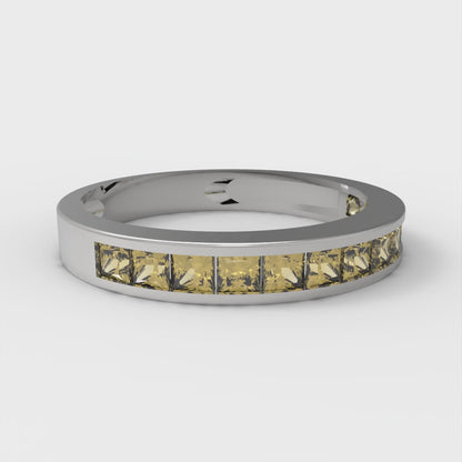 0.78 cttw Simulated Yellow Diamond Princess Cut White Gold Eternity Wedding Band