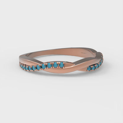 0.16 cttw Simulated Turquoise Round Cut Rose Gold Eternity Wedding Band