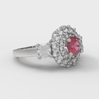 1.4 cttw Natural Garnet Hidden Halo Engagement Ring - Solid Gold (Round Cut,5.0mm)