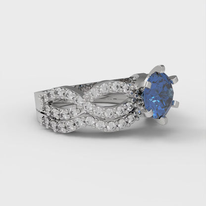 1.57 cttw Round Cut Simulated Tanzanite Bridal Set - Solid White Gold  Engagement Ring & Wedding Band