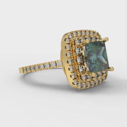 2.07 cttw Blue Moissanite Hidden Halo Engagement Ring - Solid Yellow Gold (VVS1, Princess Cut,6.5mm)