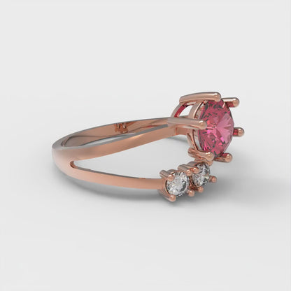 0.87 cttw Simulated Ruby Three-Stone Engagement Ring - Solid Rose Gold (VVS1, Round Cut,6.0mm)